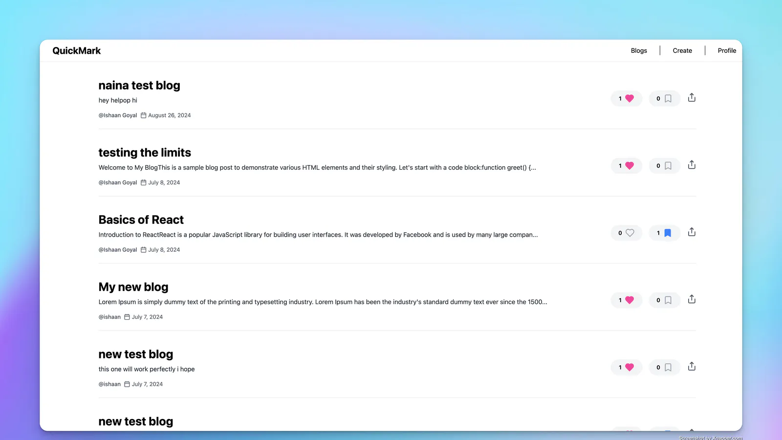 QuickMark note-taking interface with a Markdown editor and organized notes.